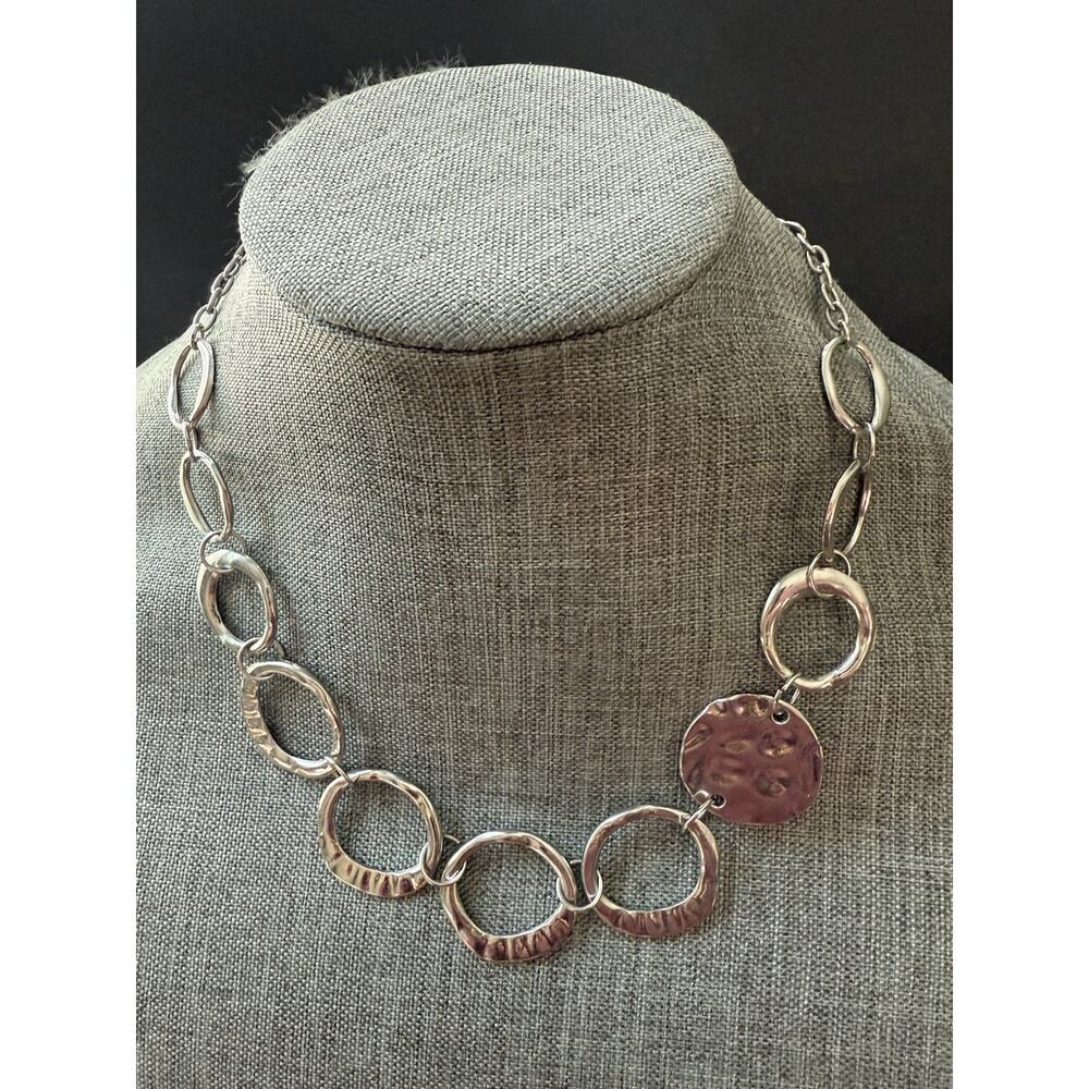 Vintage Chunky Chain Link Necklace Silver Tone 18” Collar Bib Career Stackable